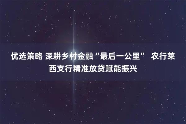 优选策略 深耕乡村金融“最后一公里”  农行莱西支行精准放贷赋能振兴