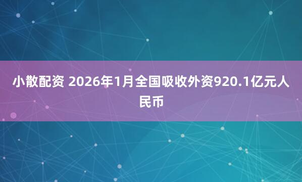 小散配资 2026年1月全国吸收外资920.1亿元人民币